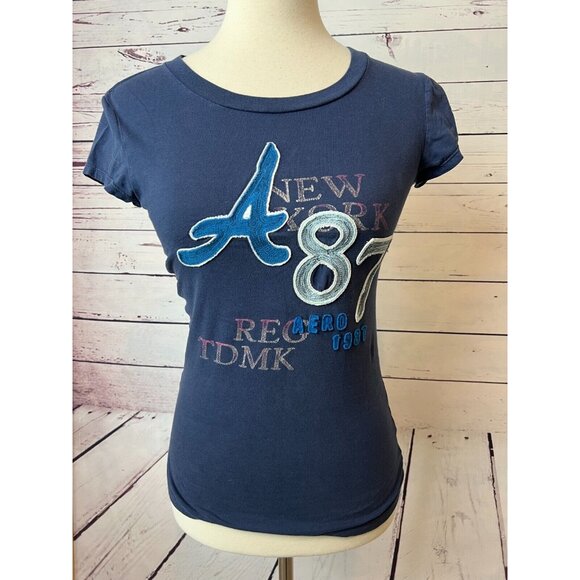 Aeropostale Graphic Tee Shirt size Small T-Shirt Raised Lettering 87 Y2K 80s - Picture 4 of 4